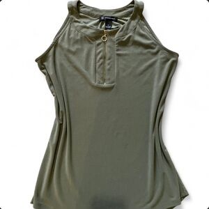 INC International Concepts Olive Green Tank Top with Gold Zipper Detail